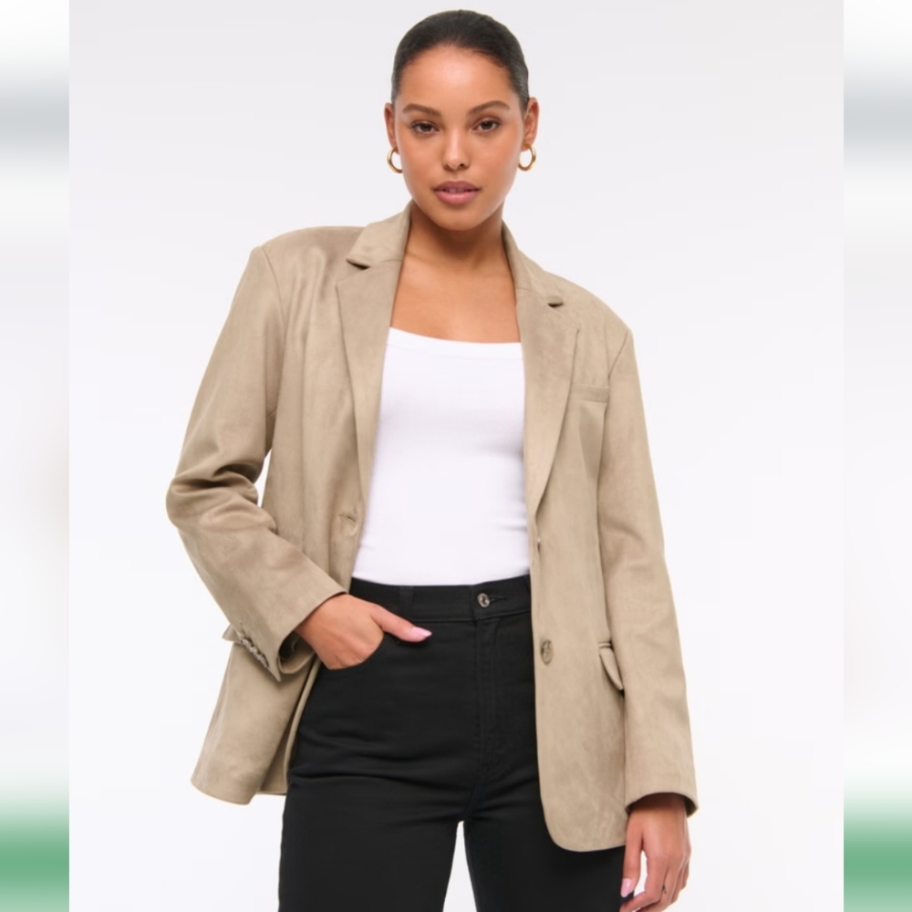 Abercrombie & Fitch Vegan Suede Slouchy Blazer in Light Brown Medium